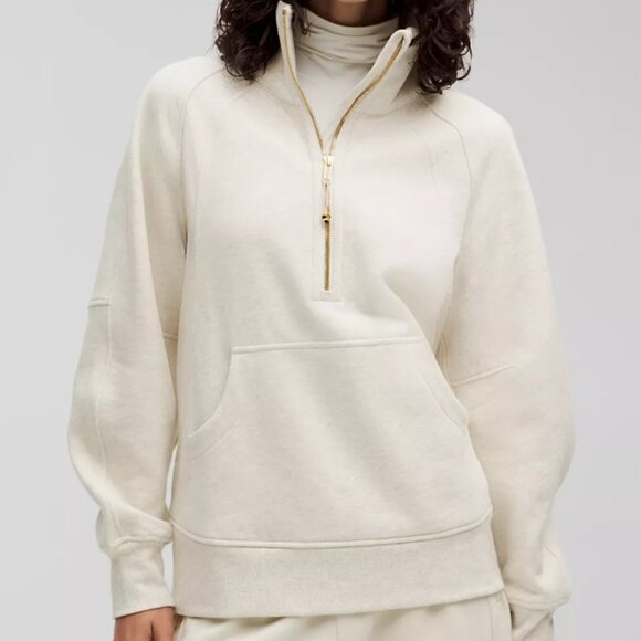 Lululemon Scuba Oversized Funnel-Neck Half Zip Long XS/S Heathered bone and gold - Picture 1 of 5